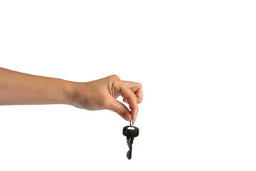 Key with a ring in hand on a transparent background.