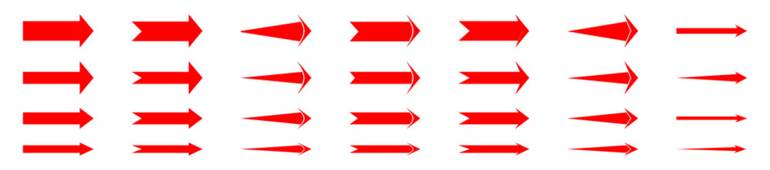 arrows red icon set isolated on white background. flat stright right arrow