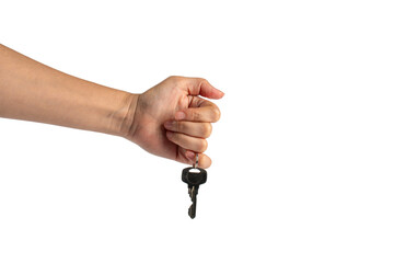 Key with a ring in hand on a transparent background.