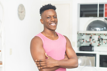Portrait of muscular african american young man ready for workout