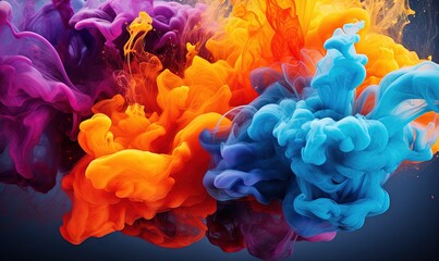 Obraz premium A vivid paint splash swirling, mix of colors as two chemicals reaction