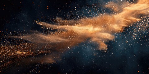 Sand particles exploding on a black background in a large. Generative Ai