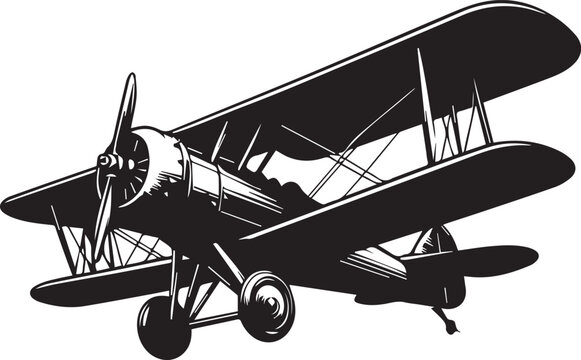 black biplane flying, vintage style clip art preview