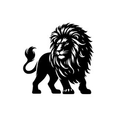 Black and white illustration of a lion. Majestic logo of a lion isolated on white background.