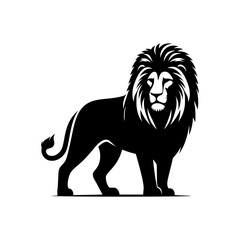 Black and white illustration of a lion. Majestic logo of a lion isolated on white background.
