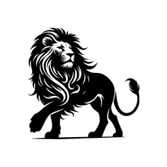 Black and white illustration of a lion. Majestic logo of a lion isolated on white background.
