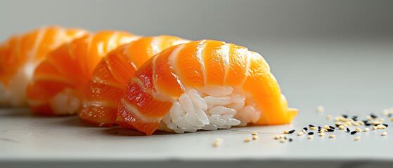 nigiri, with empty copy space, with plain whikte background professional food photography 