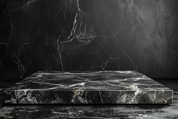 The table top is black marble with a black background. Generative Ai