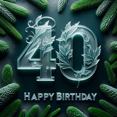 Artistic 40th Birthday Frosty Leaf Design