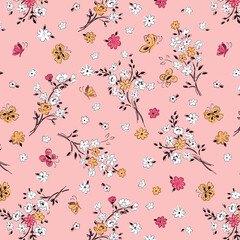 Bunch of wildflowers and butterflies pattern