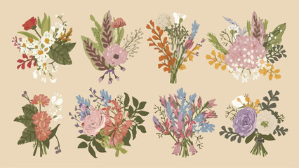 Bunch Floral Vector Set: Flat Design Illustrations for Various Applications 
