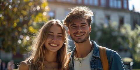 A happy young couple, walking and smiling. Generative Ai