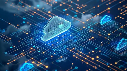 A collaborative tech hub where innovators develop cloud computing solutions for business and finance challenges