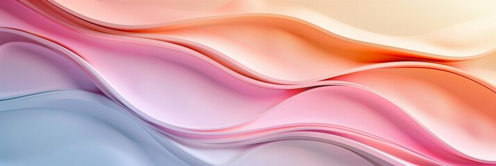 Abstract wavy background in pastel colors with soft pink, peach, and blue hues, ideal for design elements with space for text, suitable for spring or summer-themed graphics
