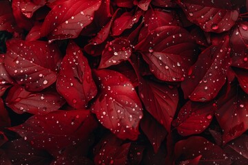Raindrops on Red Maple Leaves - A Macro Shot Symbolizing Autumn's Wet Splendor