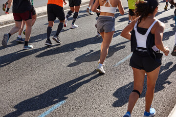 Runners on the street. Healthy lifestyle. Marathon. Athletics. Copy space