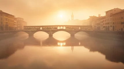 Zelfklevend Fotobehang A bridge over the calm Arno river in Florence Italy © Hassan