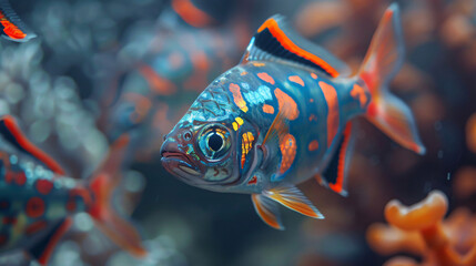 A closeup of exotic fish named Harlequin Rasbora  - obrazy, fototapety, plakaty