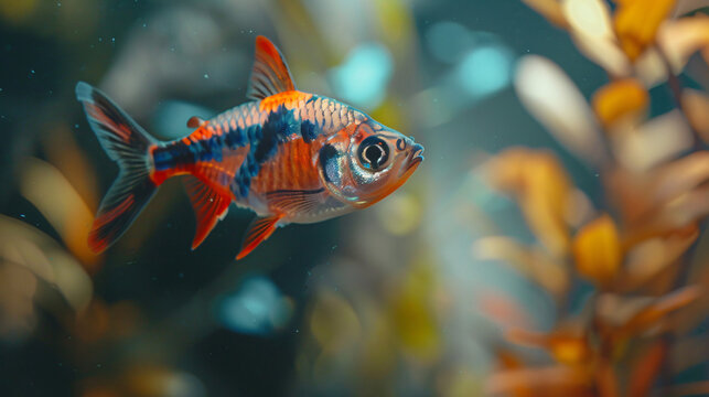 A closeup of exotic fish named Harlequin Rasbora 