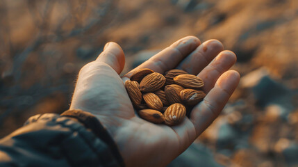 A closeup shot of delicious almonds in hand