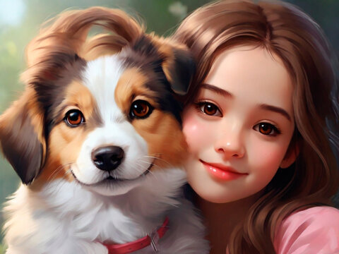 A image of a cute girl with a cute Dog

