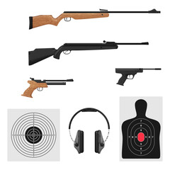 Sports equipment for training shooting aim weapon target headphones set realistic vector