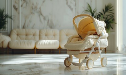 Fototapeta na wymiar Baby stroller in a bright room.