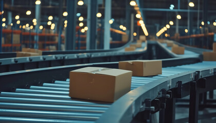 conveyor belt in a factory processing package