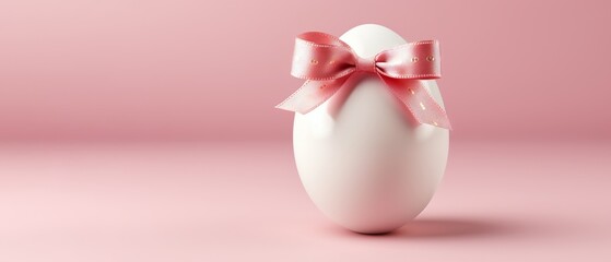 Easter egg with a bow on a light pink background