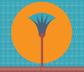 Naklejka premium Sacred lotus flower during sunset - Pharaonic symbol of Ancient Egypt - Illustration Vector with ancient Egyptian Color palettes 