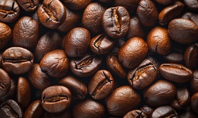 Background of roasted coffee beans close up.