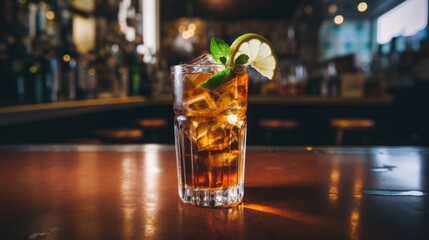 Classic cuba libre cocktail, acohol drink.