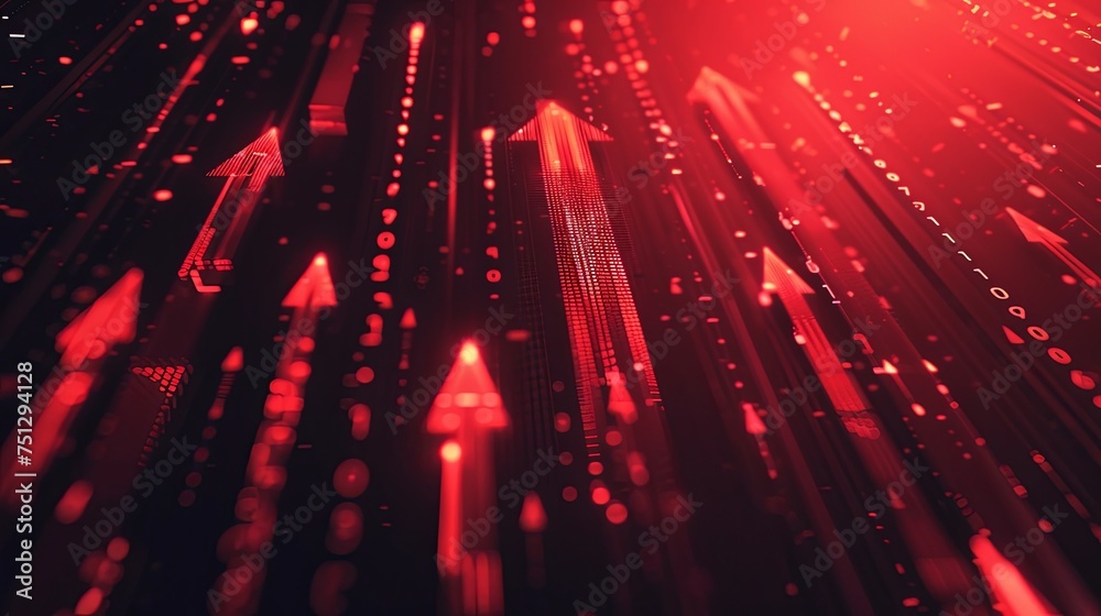 Sticker an arrow graph rising up a red digital background
