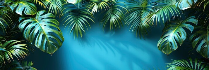 Fototapeta na wymiar Tropical Palm Tree Leaf On Trendy, HD, Background Wallpaper, Desktop Wallpaper