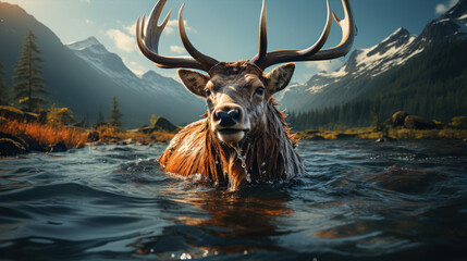 deer in the mountains - obrazy, fototapety, plakaty