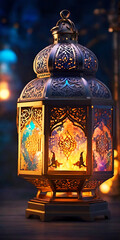 Arabic Lanterns, copy space, rainbow colors, white background,