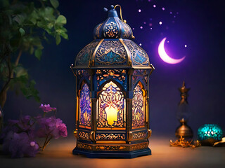 Arabic Lanterns, copy space, rainbow colors, white background,