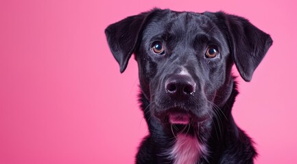 Curious Black and Brown Puppy with Soulful Eyes on Pink - Generative AI