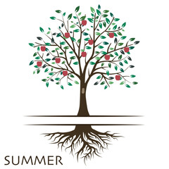 Obraz premium Summer landscape with an apple tree branch. Original screensaver with a summer branch. Apple tree branch.