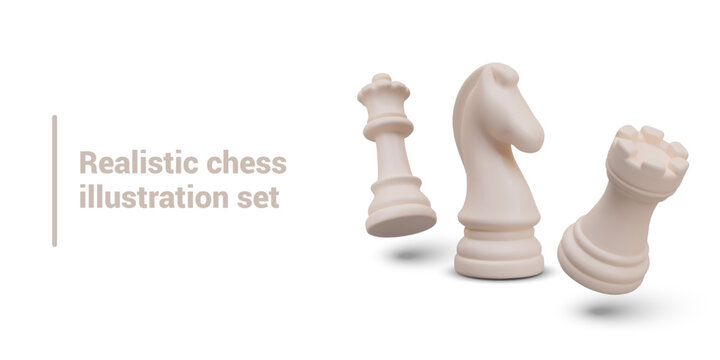 Realistic white chess figures in floating position. Winning and losing - Powered by Adobe