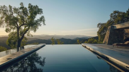 Luxury redefined in an image of an expansive pool, where vanishing edges merge seamlessly with the panoramic views of the surrounding landscape