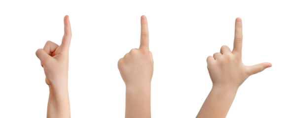 Transparent girl hands. Three hands with outstretched fingers on white background
