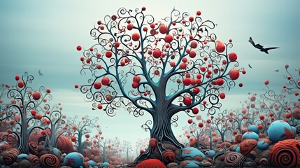tree with flowers and birds