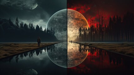landscape with moon and clouds