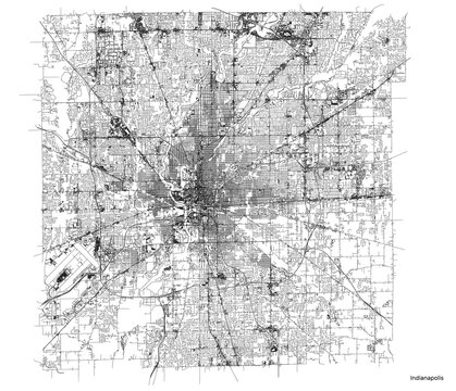 Indianapolis city map with roads and streets, United States. Vector outline illustration.