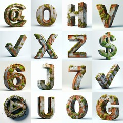 Naklejka premium 3D Lettering Typeface That Blends Rusty concrete With Moss. AI generated illustration