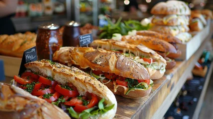 Fotobehang Gourmet sandwich shop realistic artisan breads and fillings casual chic © Thanapipat