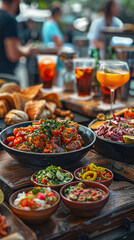 Fototapeta premium Street food festival realistic flavors from around the world vibrant drinks and dishes