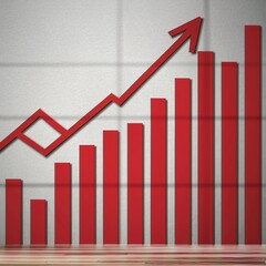 red arrows rising on the wall, growth chart or graph investment