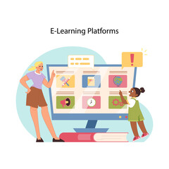 Interactive learning concept. Flat vector illustration
